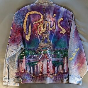 Tony Alamo Vibrant Paris Art Denim Jacket